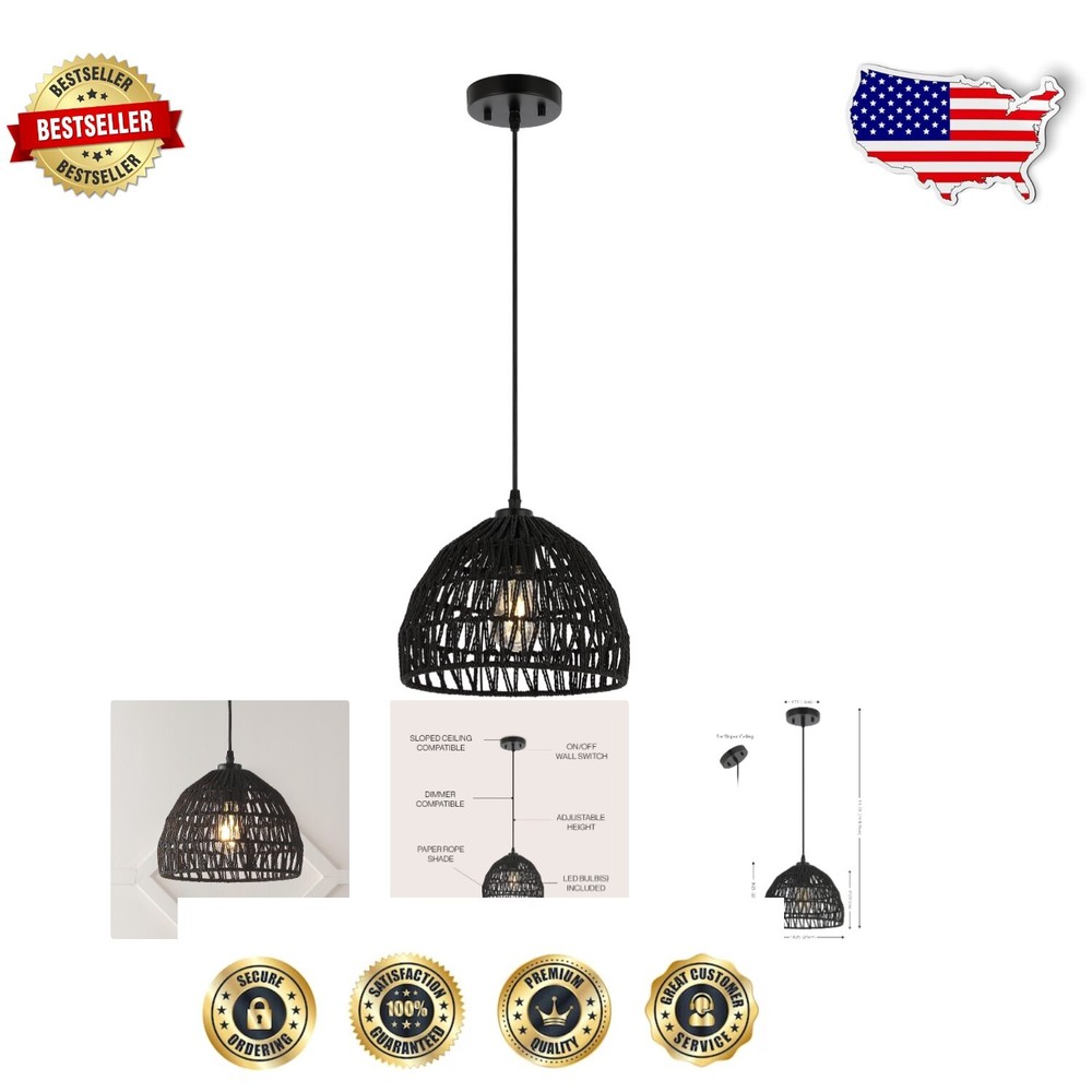 Black Rope Dimmable Pendant Light - Customizable for Modern Home Decor