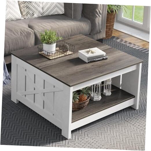 Farmhouse Coffee Table Light Brown & White No Drawer