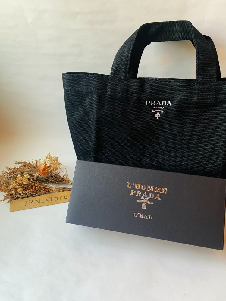 Prada Mini Canvas Tote Bag Black Women's New 2024 Japan Edition With Box