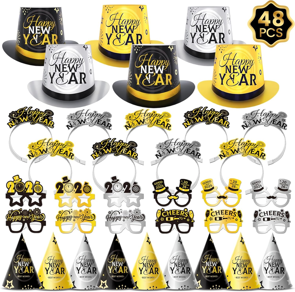 48PCS New Years Eve Party Supplies 2026 for 24 Guests, Happy New Years Decoratio-image