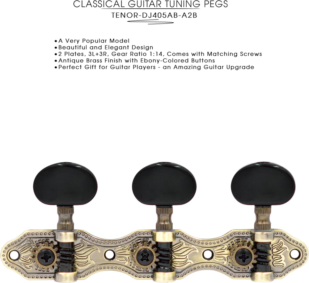 Classical Guitar Tuners Antique Brass Ebony Buttons 4 Pack Machine Heads