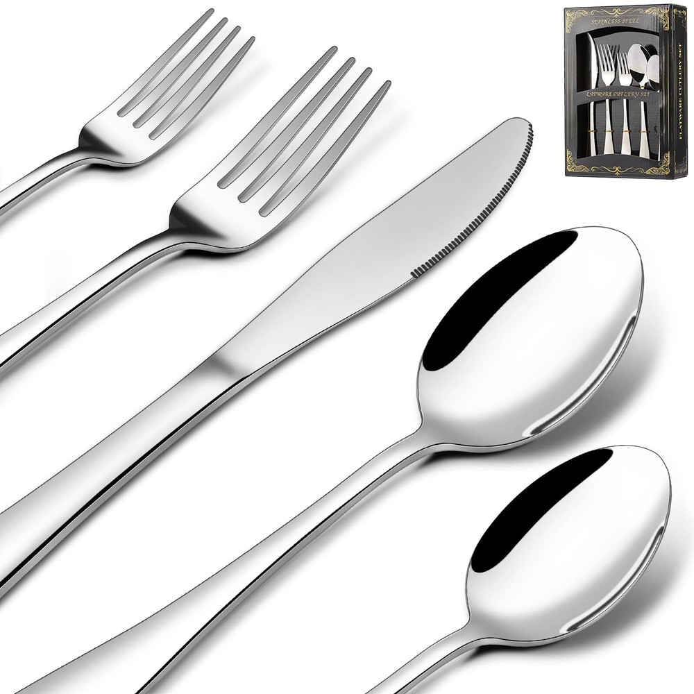 40-Piece Silverware Set Service for 8, Stainless Steel Flatware Cutlery Set, ...