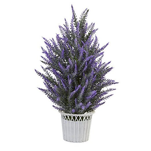 Lavender in White Wicker Planter Artificial Plant