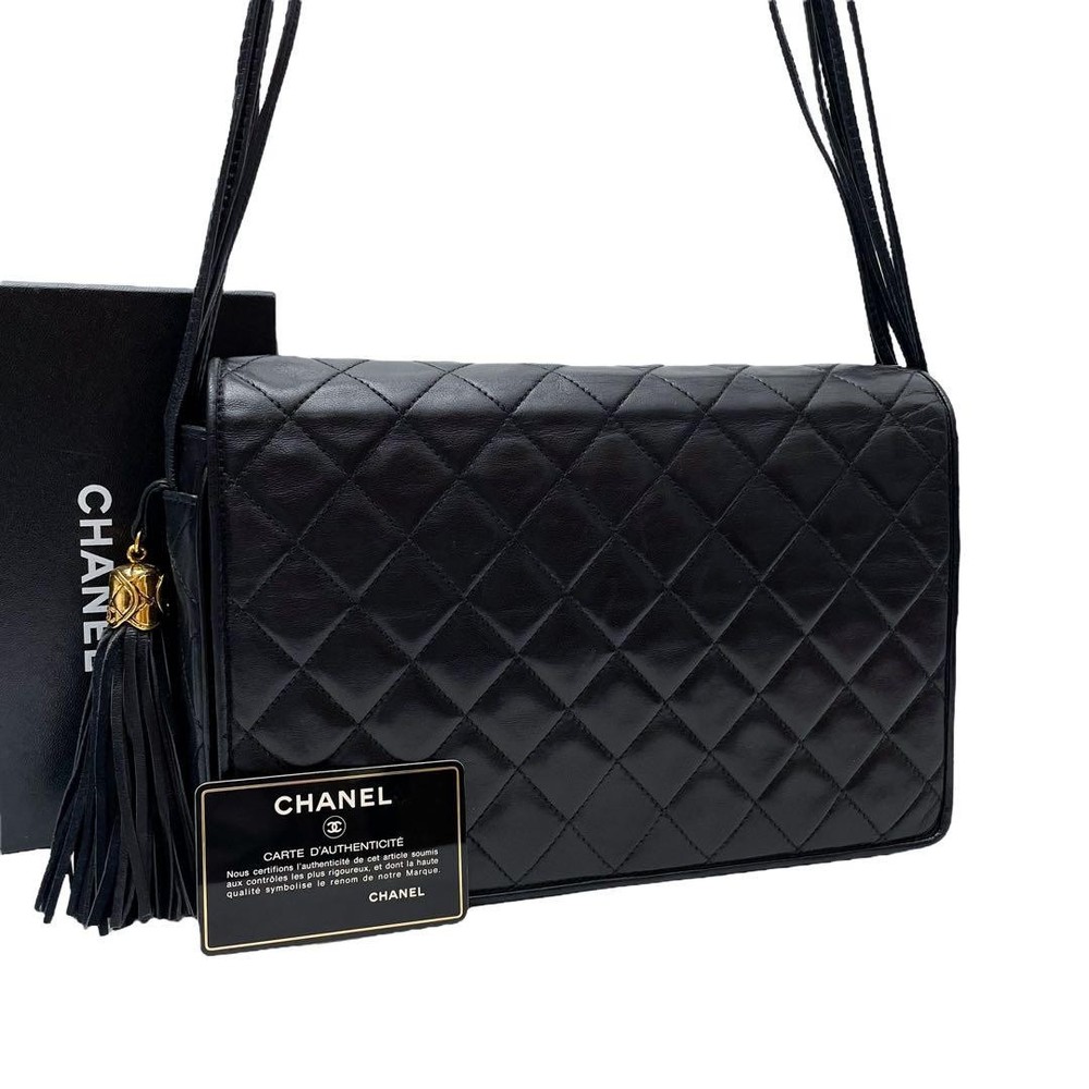 Chanel Matelasse Lambskin Fringe Shoulder Bag Black