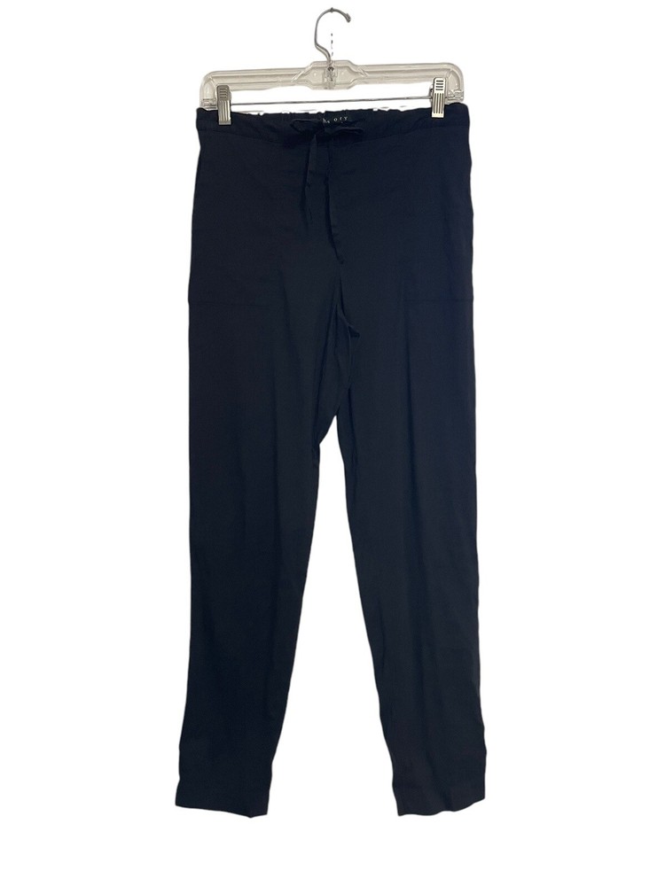 Theory Womens Linen Blend Stretch Black Skinny Leg Drawstring Pants Size Small