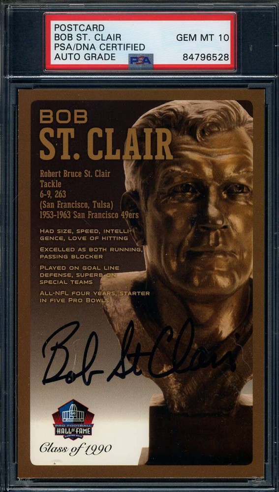 Bob St. Clair Gem Mint 10 PSA DNA Signed HOF Bronze Bust Postcard Autograph
