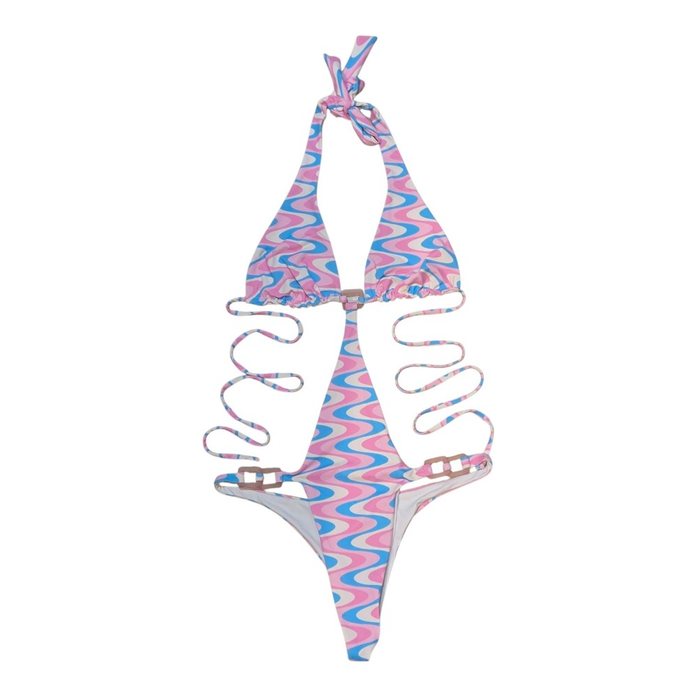 RARE SOLD OUT Pink Frankie's Bikinis Wildflower Monokini One Piece Cut Outs S