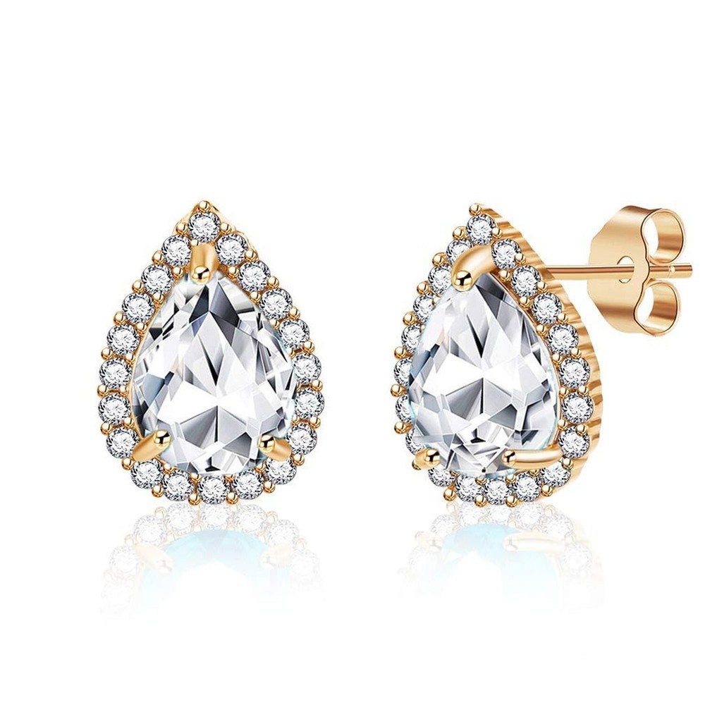 Stylish Teardrop Austrian Crystal Halo Stud Earrings in 925 Sterling Silver for Women