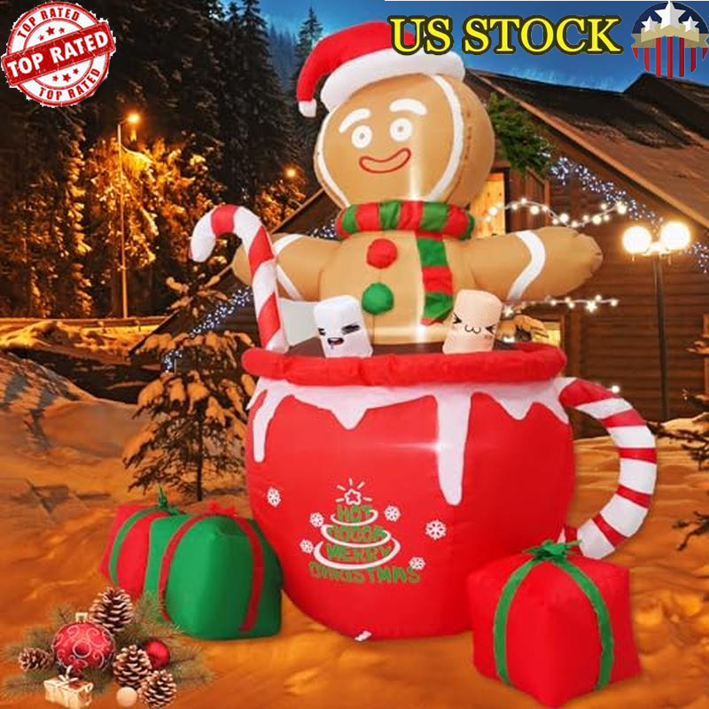 6ft Gingerbread Mug Inflatable Christmas Decoration LED Outdoor Yard Decor New