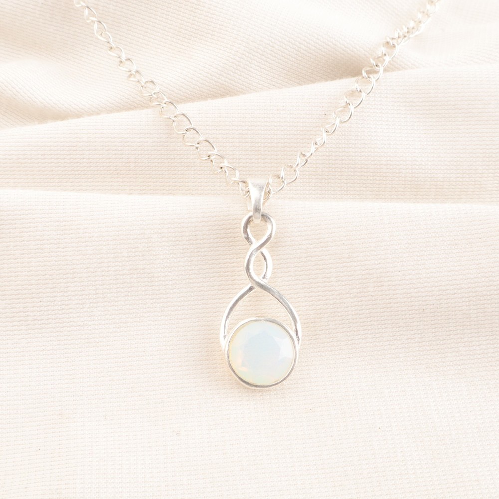Sterling Silver Round Milky Opal Bezel Boho October Birthstone Pendant Jewelry