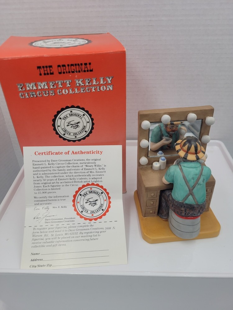 Hobo Clown Figurine Emmett Kelly JR Putting on Makeup Dressing Room Ceramic 6