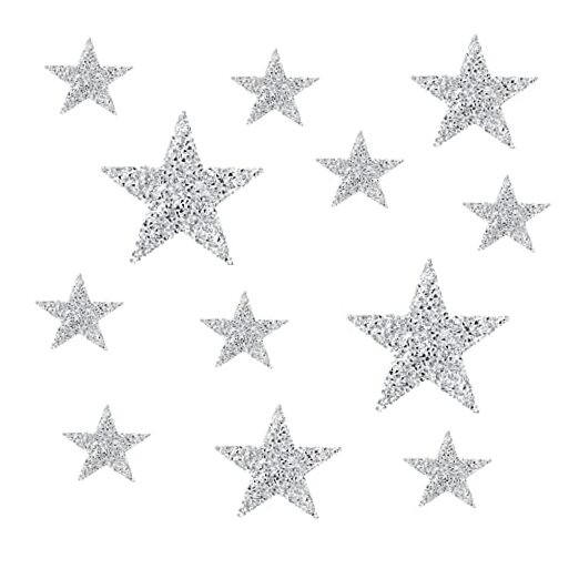 12-Piece Glitter Star Rhinestone Iron-On Patches for DIY Craft