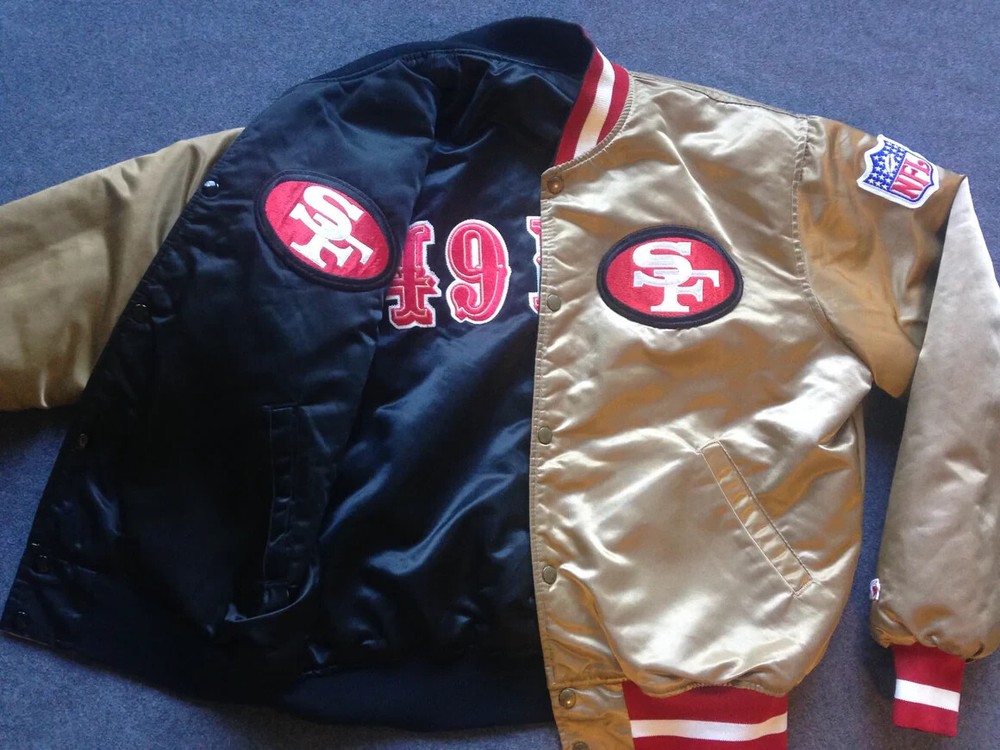 NFL San Francisco 49ers Vintage Style  80s Satin Reversible Varsity Jacket