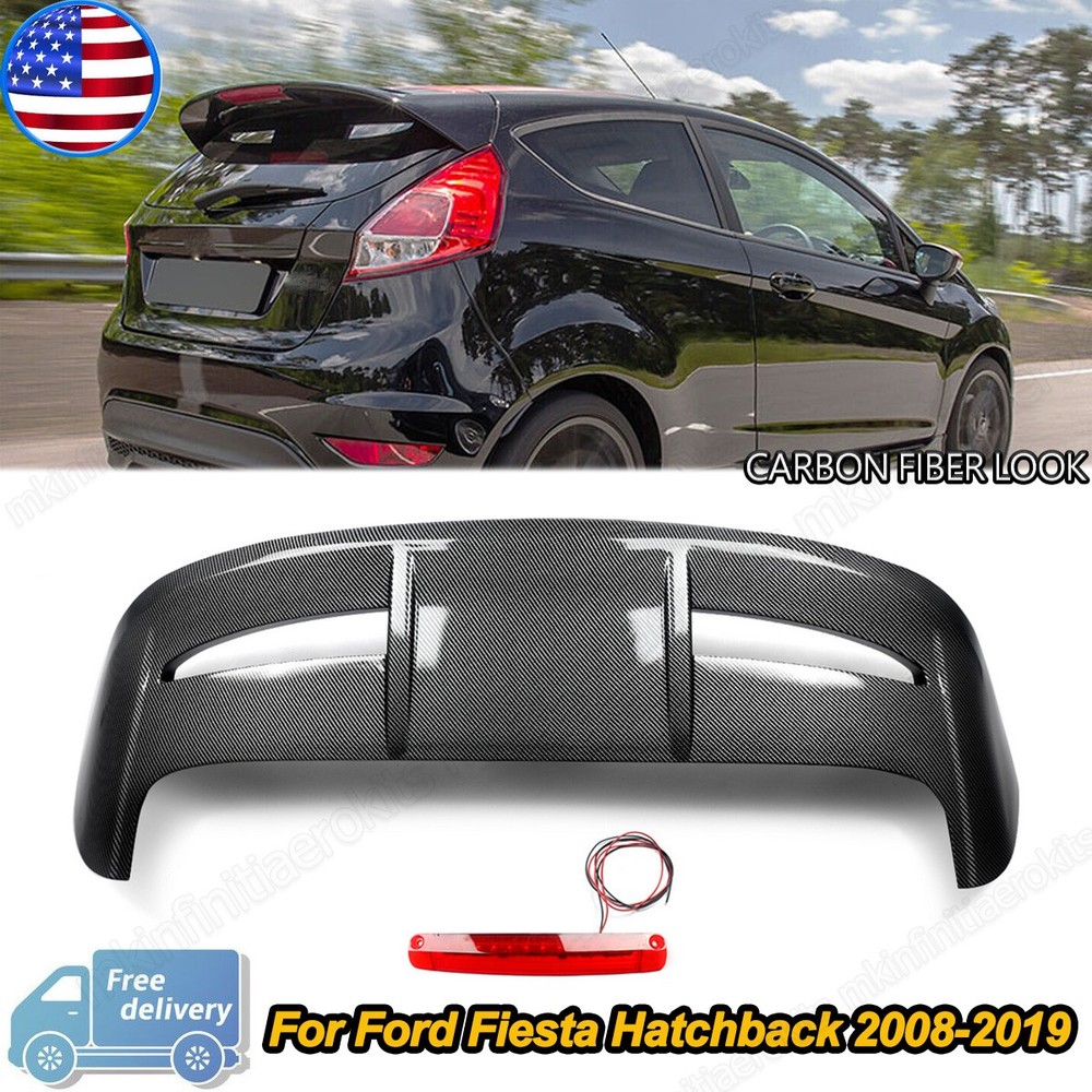 For 2008-2019 Ford Fiesta Hatchback Rear Trunk Spoiler Wing w/LED Carbon Look