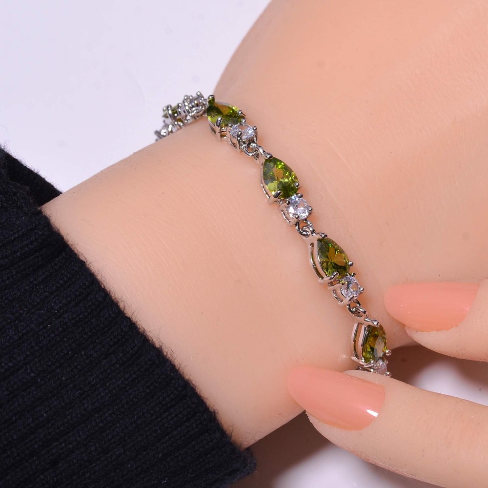 Peridot & Cubic Zirconia 925 Sterling Silver Tennis Bracelet 7.99