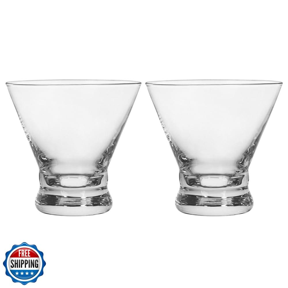 BTGLLAS 8-Oz Martini Glass Set of 2 with Cinched Design and Gold Rim