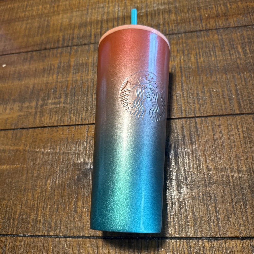Starbucks Orange And Teal Hombre Metal Coffee Cold Cup