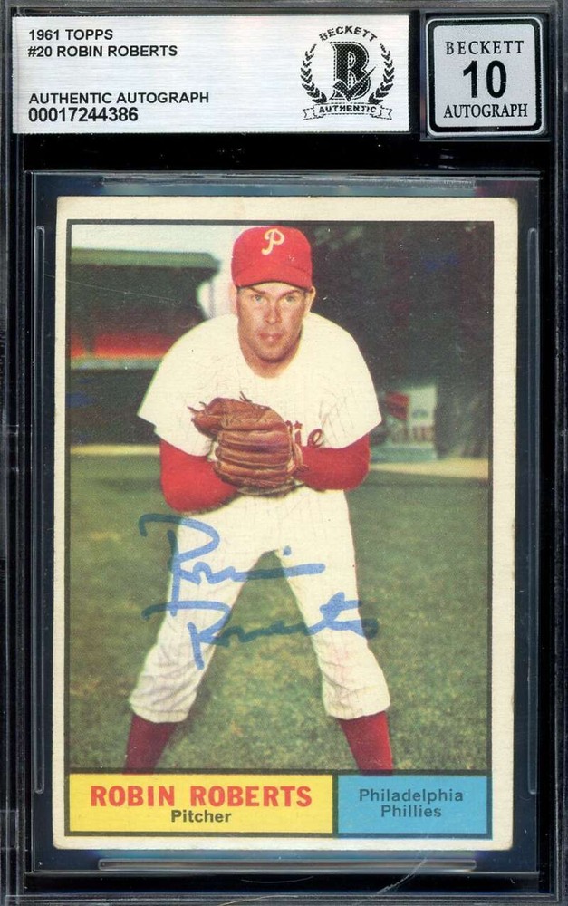 Robin Roberts Gem Mint 10 Beckett BAS Signed 1961 Topps Autograph