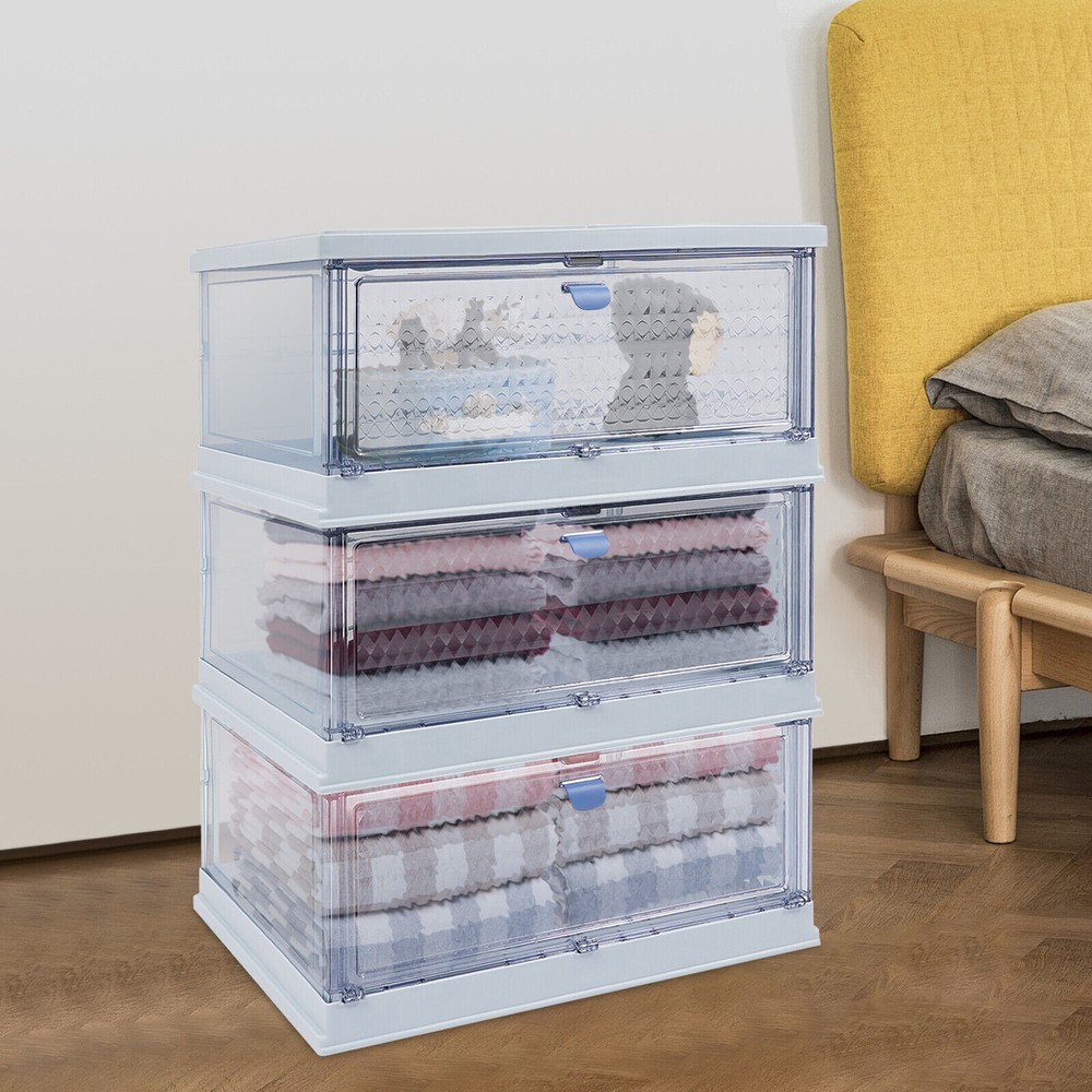 Foldable 3-Tier Storage Cabinet with Collapsible Bins for Space Saving