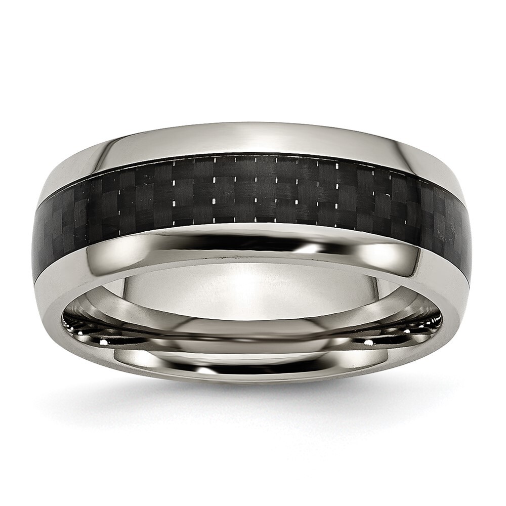 Titanium Polished with Black Carbon Fiber Inlay 8mm Band Ring Size 9