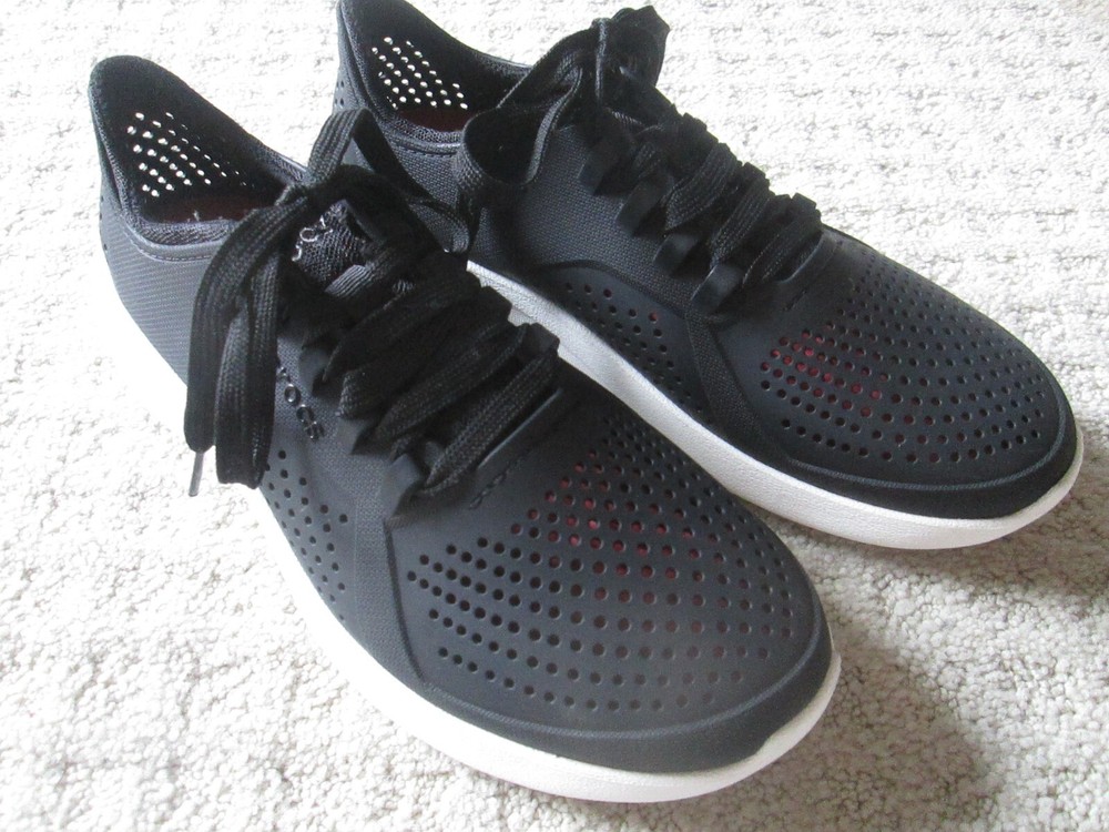 Crocs Lite Ride Pacer Womens W8 Black Athletic Sneakers Lace Up Perforated Shoes