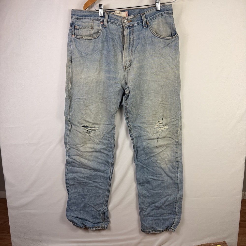 Levi's 505 Jeans Men’s 36x34 Regular Fit Straight Leg Blue Light Wash Denim