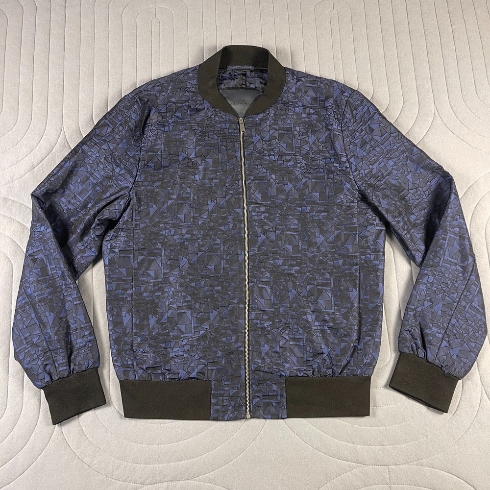 Zara Man Men's Bomber Jacket Size Large L Navy Blue / Black Full Zip Spring