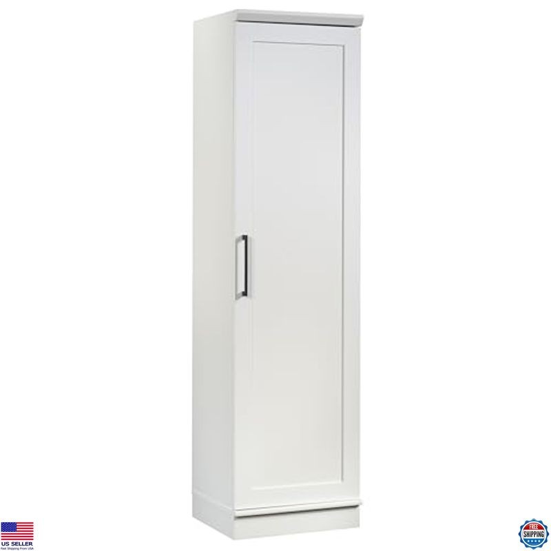 Slim White Adjustable Shelf Pantry Cabinet for Narrow Spaces