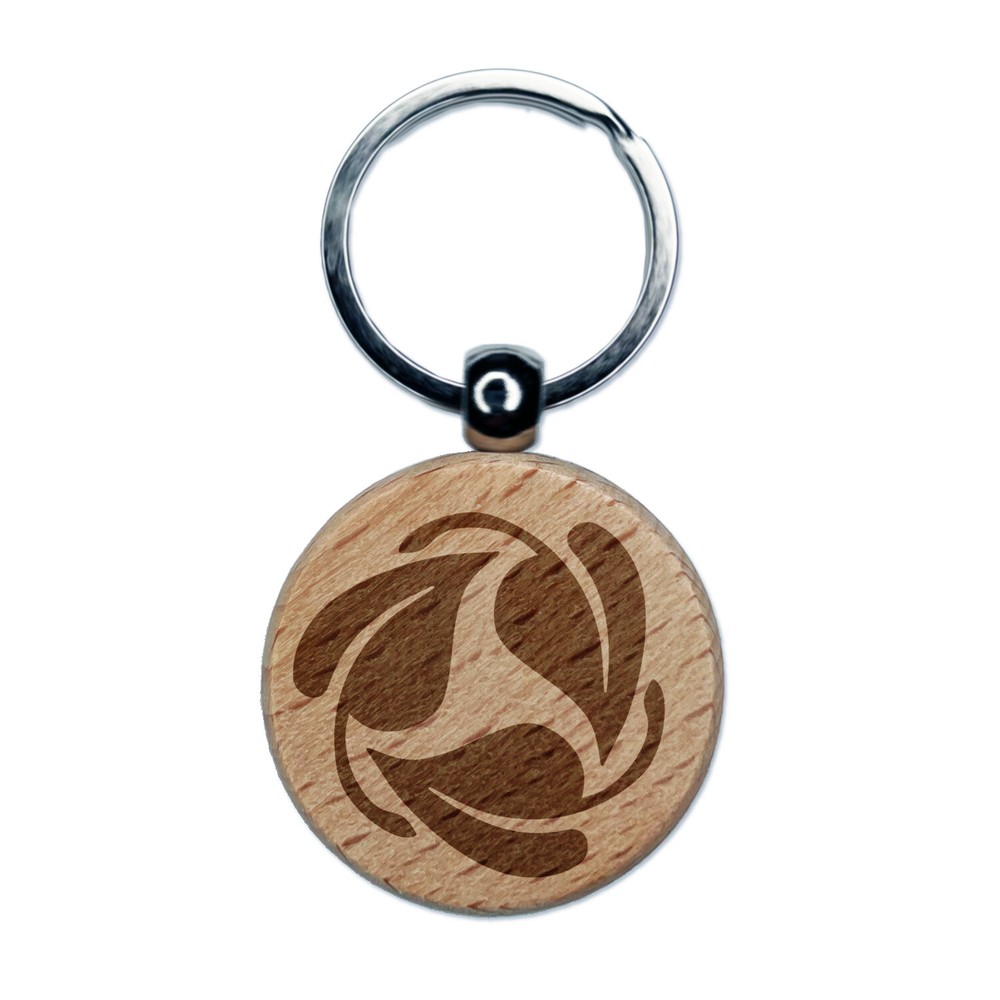 Eco-Friendly Wooden Keychain with Three-Leaf Circle Recycle Engraving
