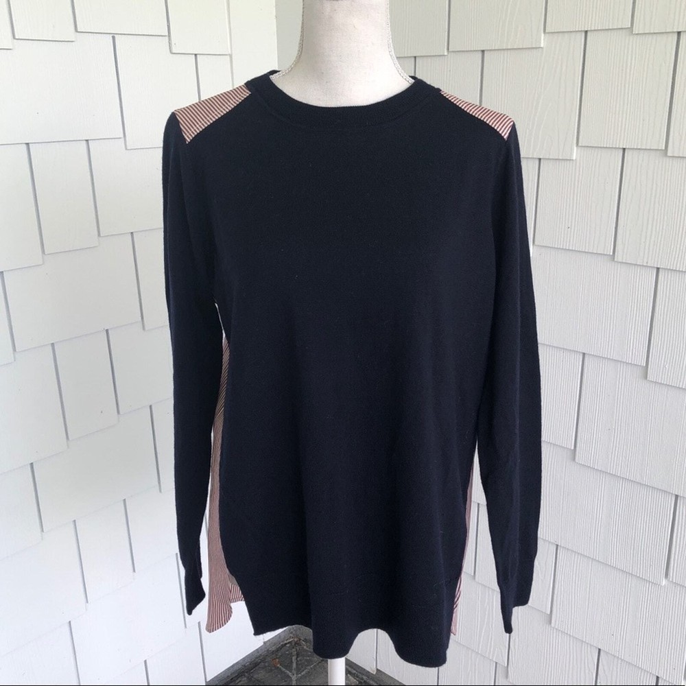 J. Crew Women's Navy Solid Front Red/White Striped Back Mixed Media Sweater sz S