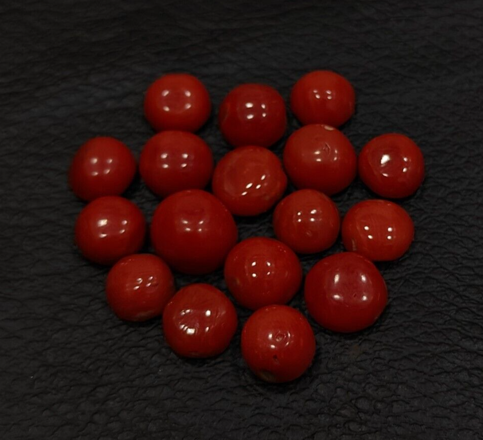 6-8mm Red Coral Round Cabochon Loose Gemstones 30ct Lot of 17 T5451