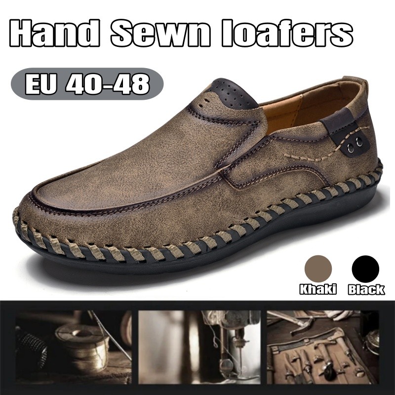 Mens Loafers Handmade Leather Formal Shoes Causal Non-slip Slip on Driving Shoes