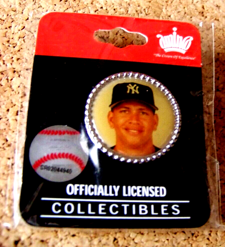 NY New York Yankees Alex Rodriguez pin round beaded photo MLB Arod yellowing