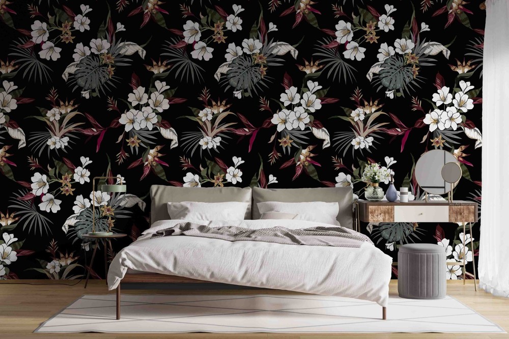 3D Flowers Leaves Watercolor Pattern Wall Murals Wallpaper Murals Wall Sticker