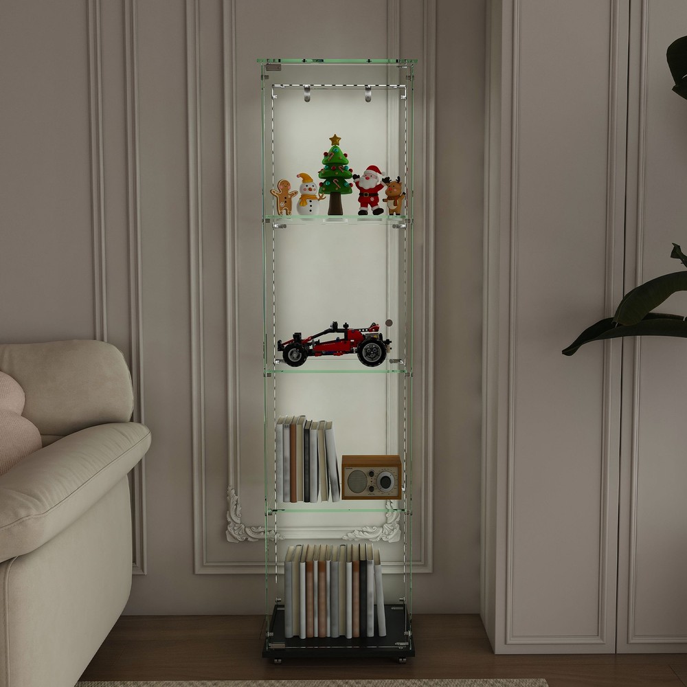 4-Tier Glass Display Case w/5 Dynamic LED Modes Floor Standing Display Cabinet