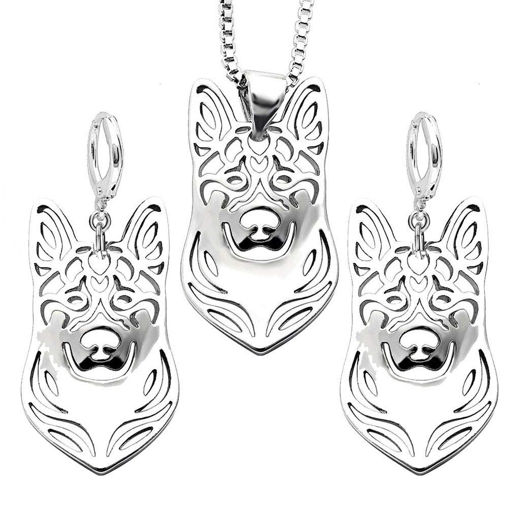 German Shepherd Dog Sterling Silver Necklace Dangle Earrings Set by Ginger Ly...