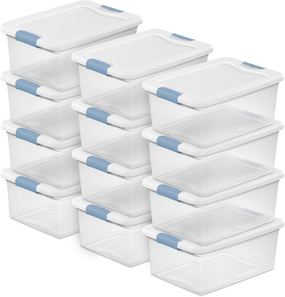 Sterilite 15 Quart Latching Storage Box, Stackable Bin with Latch Lid, 12 Pack