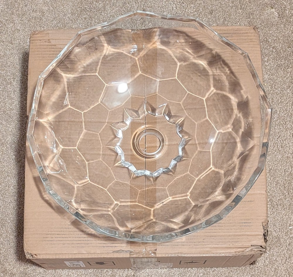 Transparent Glass Vessel Sink with Pop-Up Drain for Vanity Countertop