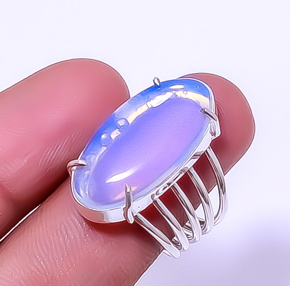 Milky Opal Gemstone 925 Sterling Silver Solitaire Ring s.8 R7920-33