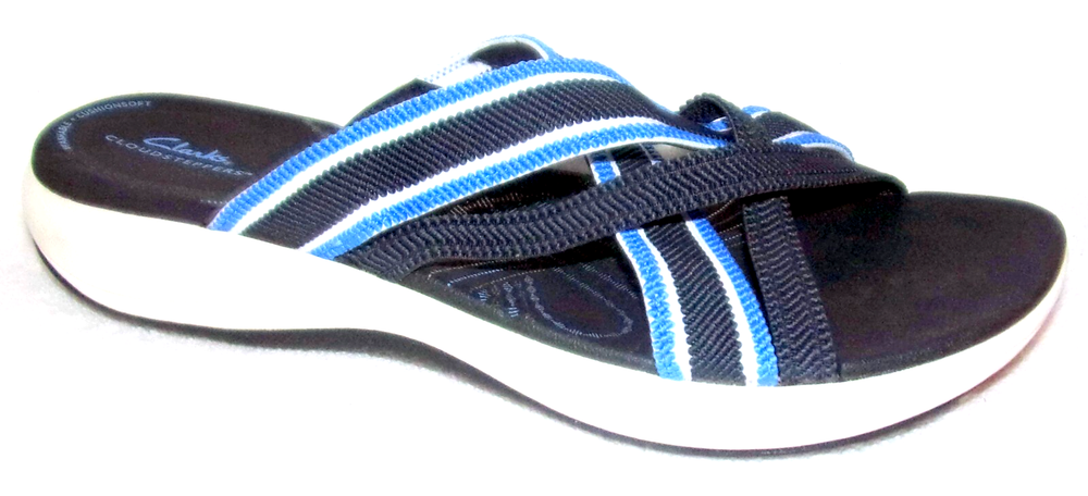 New Clarks Cloudsteppers Mira Isle Navy Slides Sandals Size 10 Men