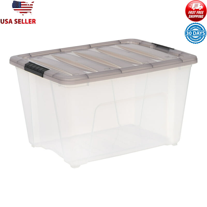 Plastic Storage Bins 53 Qt with Lids Latching Stackable Totes Closet Organizer