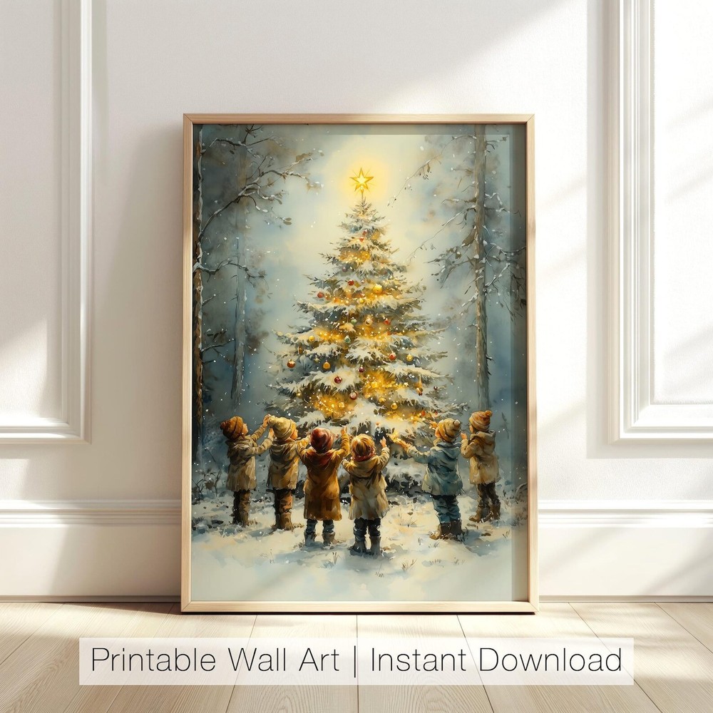 Vintage Christmas Tree Printable Christmas Wall Art Winter Holiday Decor Winter