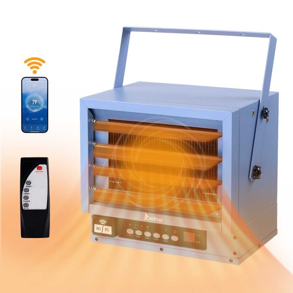 6000W 240V Blue Forced Air Electric Garage Heater Adjustable Thermostat Warmer