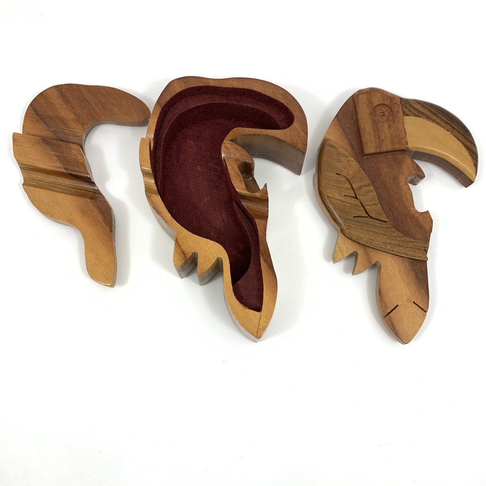 Vintage Wooden Toucan Bird Puzzle Box with Hidden Jewelry Compartment