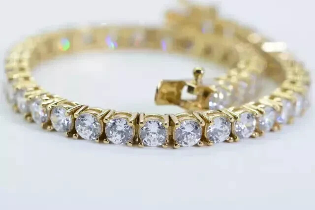 7Ct Round 4mm Lab Diamond Tennis Bracelet 14K Gold Plated 7.5 Inch