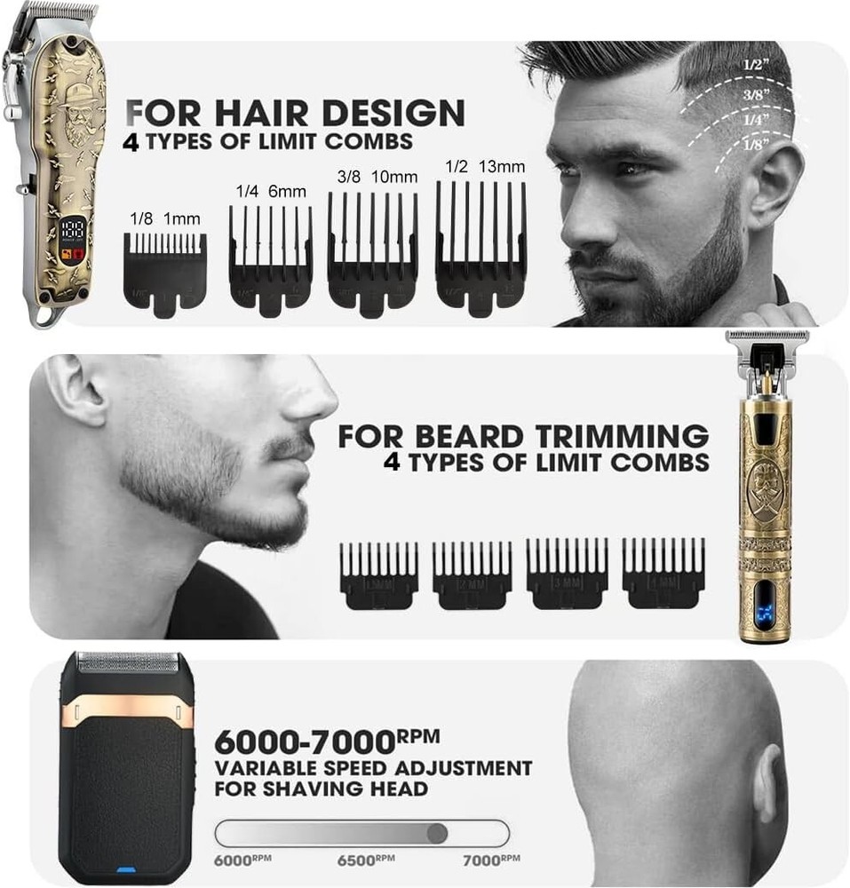 Men's Hair Clipper Trimmer Set with LED Display & Accessories