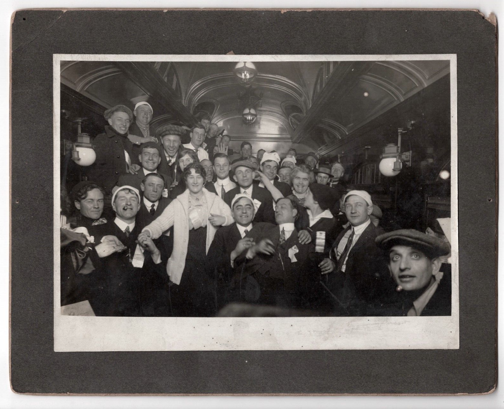 1910 New Years Eve Party on Train Car Antique Large Cabinet Card Photo-image