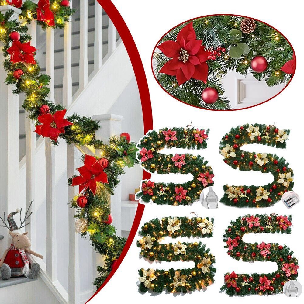 Christmas Garland 280cm Decorated Christmas Wreath Leaves A8B8