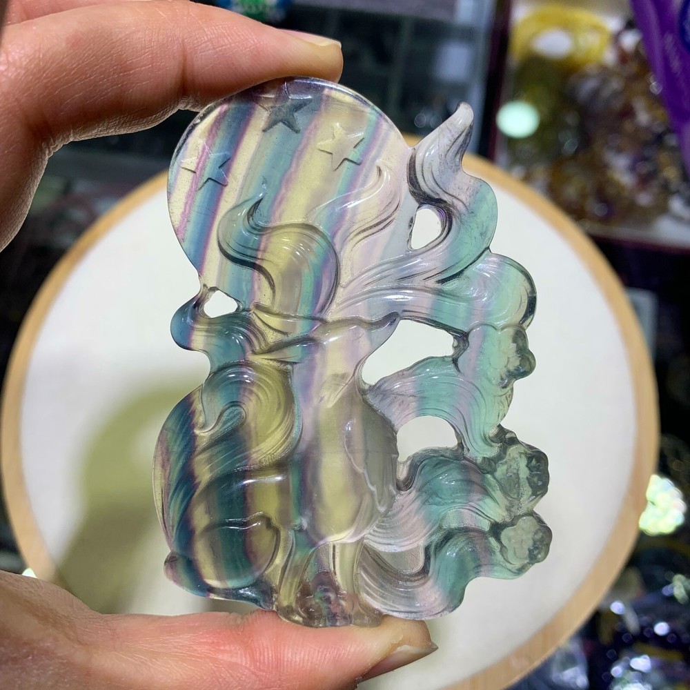 Natural 106G Fluorite Handcarved Nine-Tailed Fox Crystal Specimen