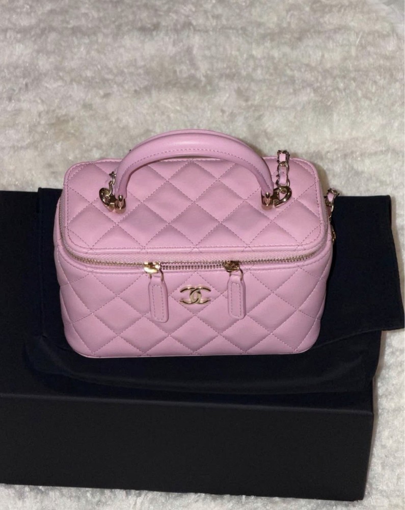 Chanel Classic Top Handle Vanity Case with Chain Quilted Lambskin Small